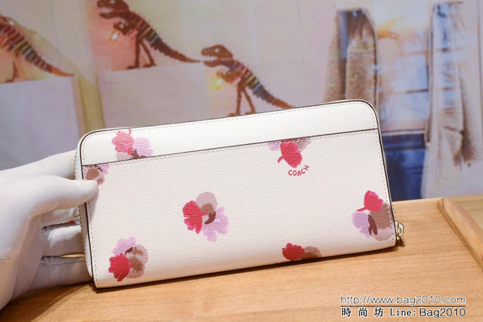 COACH蔻馳 55950 牛皮女錢包 花卉印花塗層 拉鏈錢包  Chz1200
